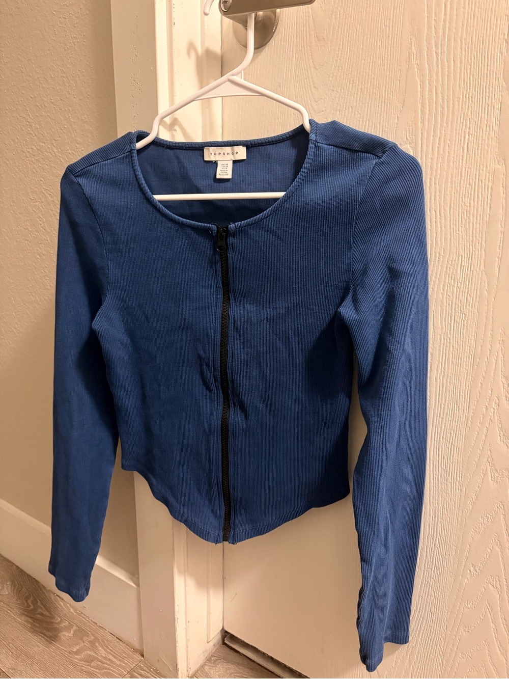 Topshop Royal Blue Zip-Front Ribbed Jacket